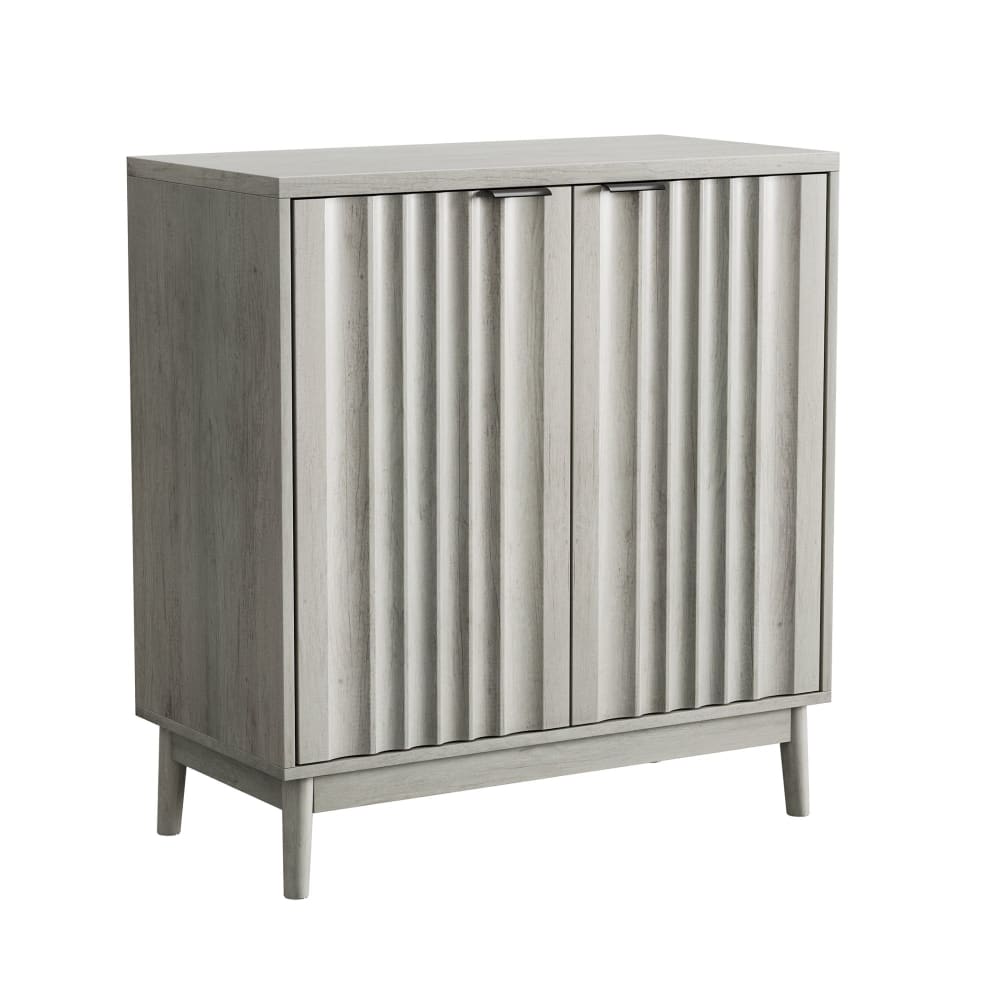 Buffet effet bois gris bords rainurés 2 portes 80*39*85cm