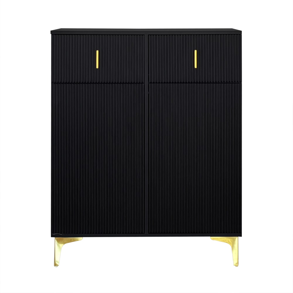 Urban Meuble Modernes Design, Hohes Sideboard mit 2 Schubladen und 2 Türen,Schwarz Schwarz Spanplatte