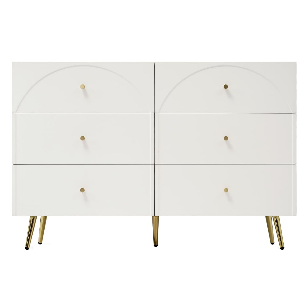 Sideboard mit 6 Schubladen und goldenen Beinen, Weiß - Maisons Du