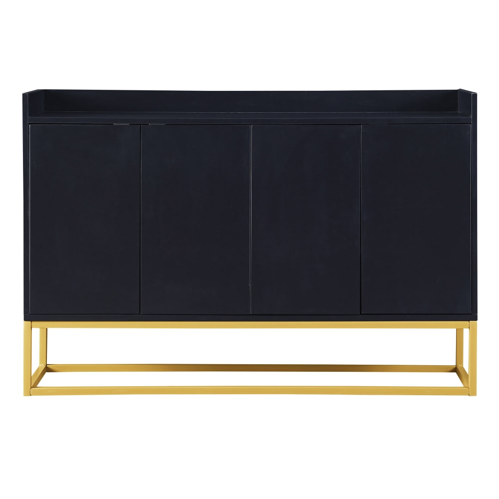Buffet minimaliste noir 4 portes sans poignées avec pieds dorés