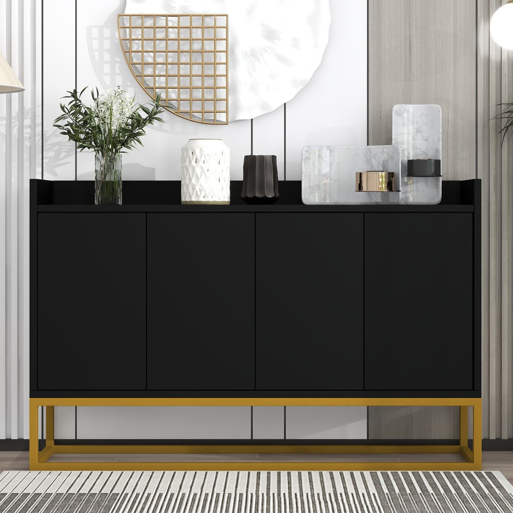Minimalistisches 4-Türiges Sideboard mit Goldenen Beinen,Schwarz