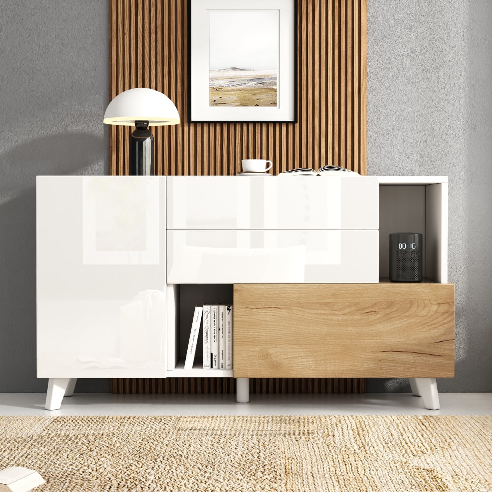 Sideboard in Hochglanz-Holzoptik mit 2 Nischen und 2