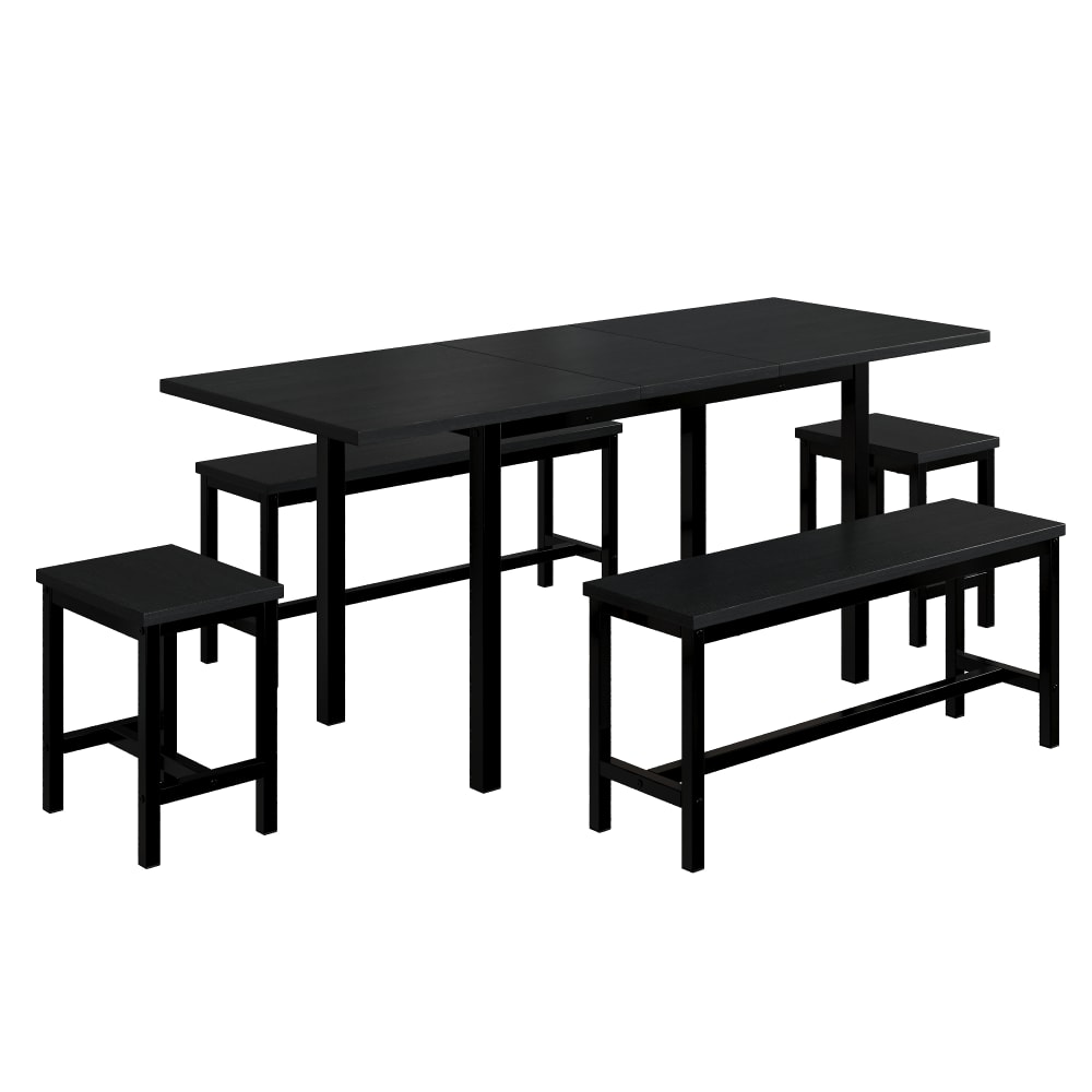 Ensemble de table extensible noir avec 2 bancs et 2 tabourets