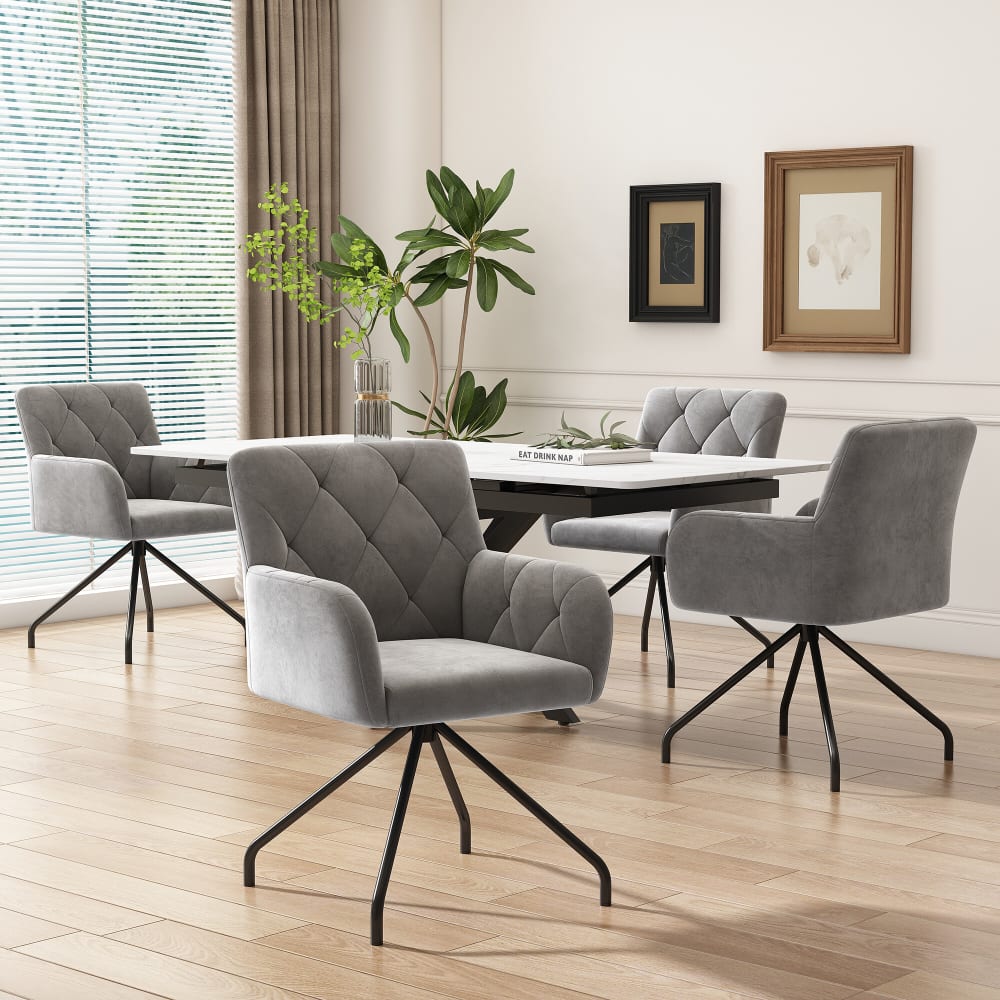 Lot de 2 chaises velours gris clair motif en losange