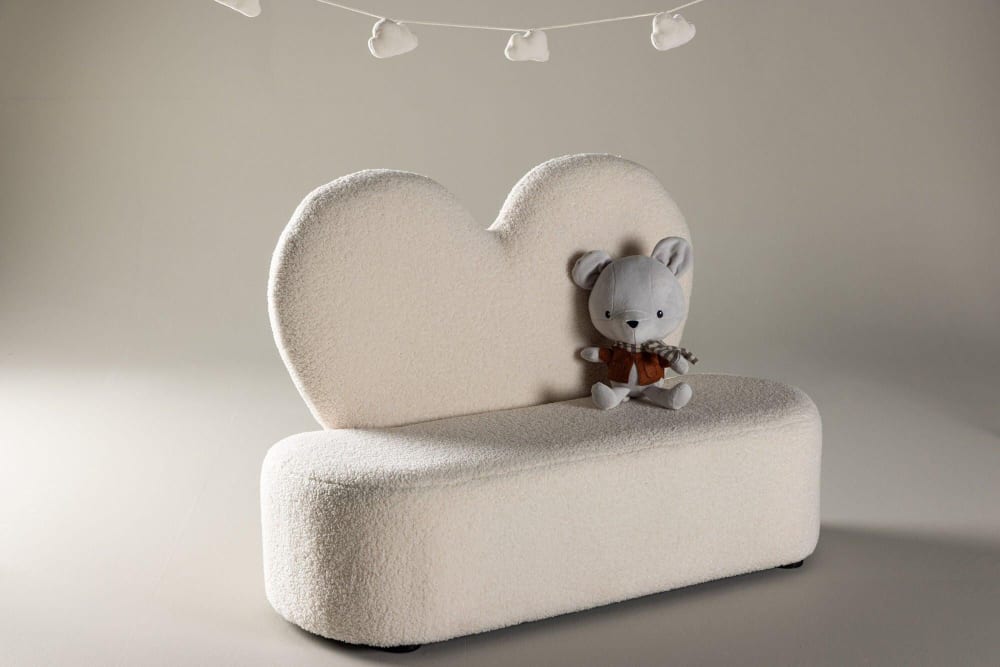 Kindersofa Flower aus Teddystoff (Bouclé), beige (FSC 100%) -