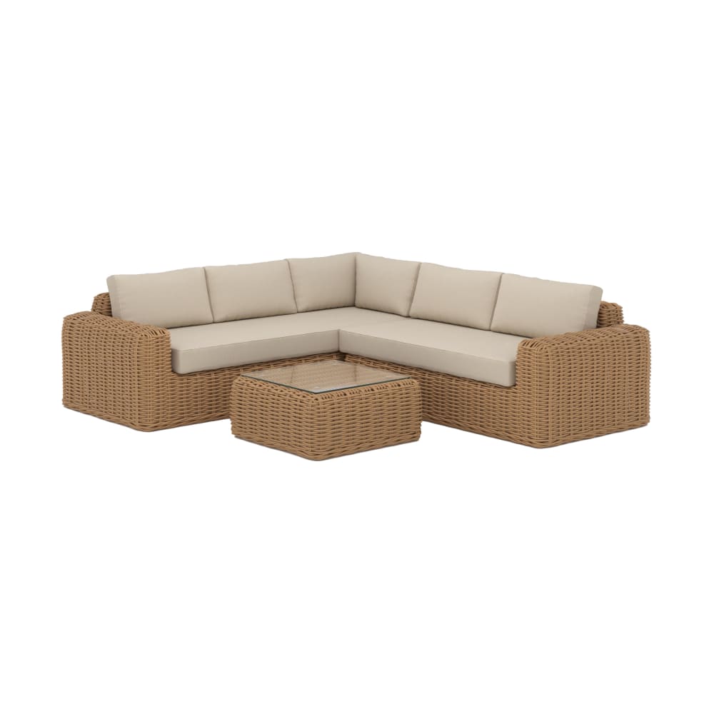 Salon de jardin 4 personnes en résine tressé et tissu beige