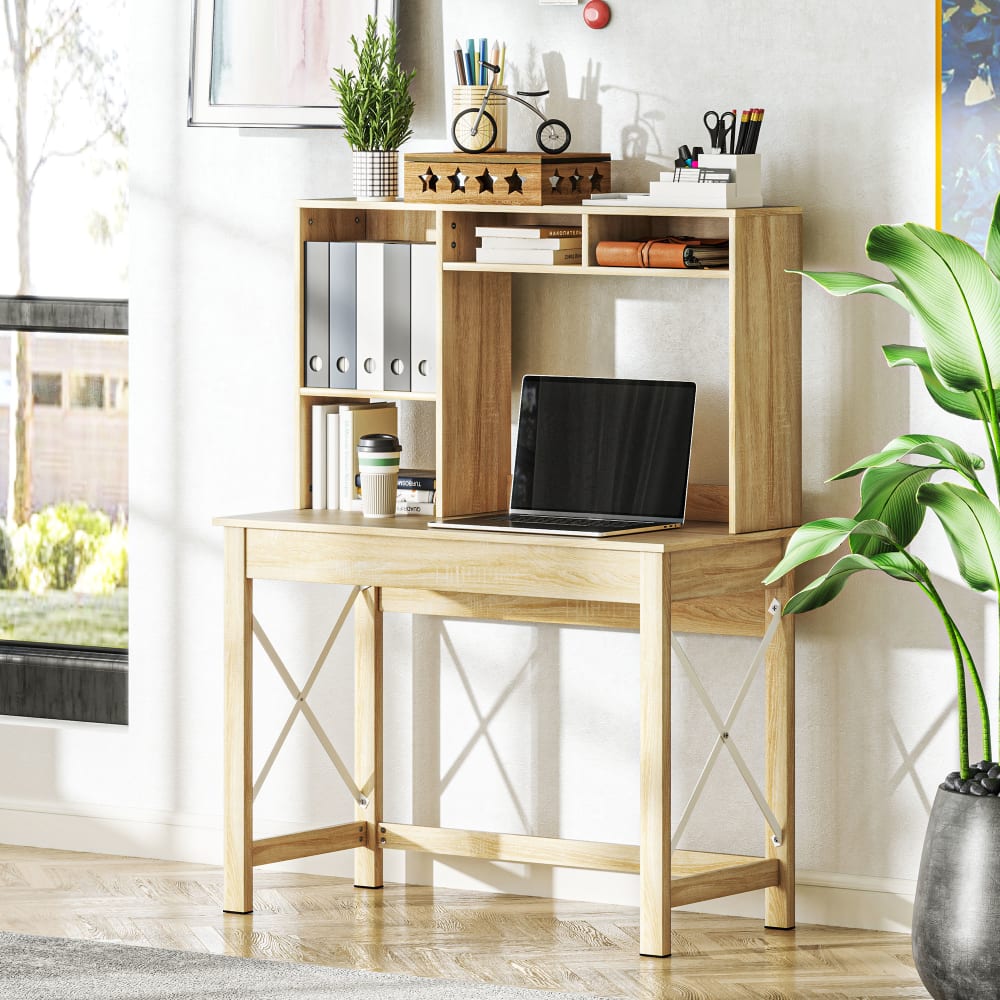Bureau avec rangement bois chêne