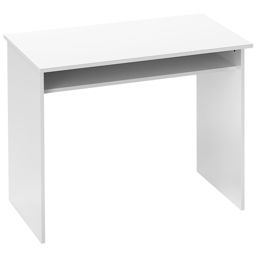 Bureau informatique avec étagère panneaux de particules blanc laqué