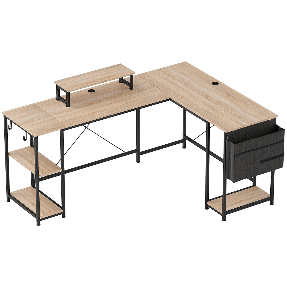 Bureau d'angle modulable réversible pour 2 personnes bois naturel