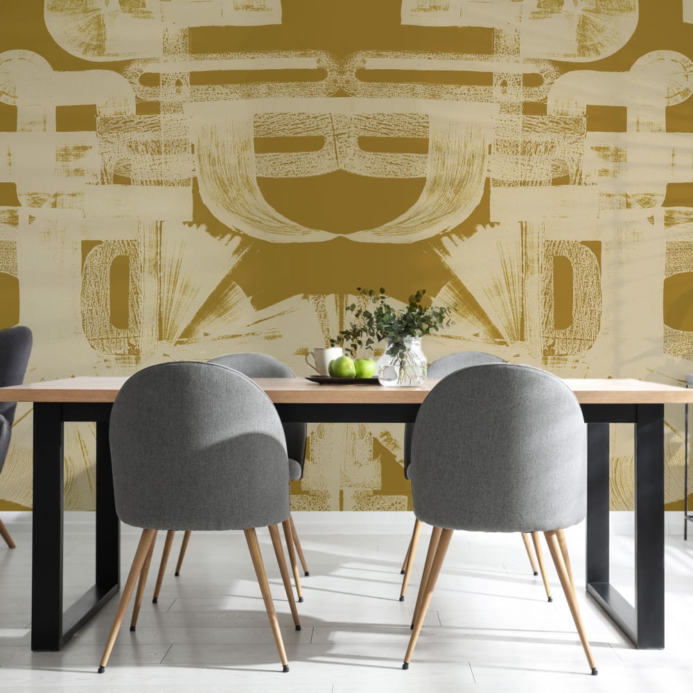 Papier peint  graphique, - jaune