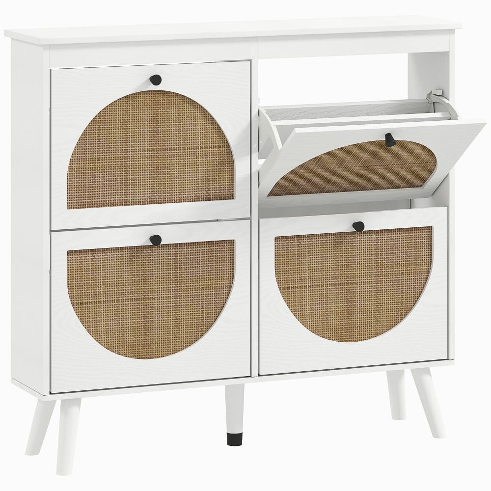 Homcom Weißholz-Schuhschrank mit 4 Klappen Weiß Spanplatte