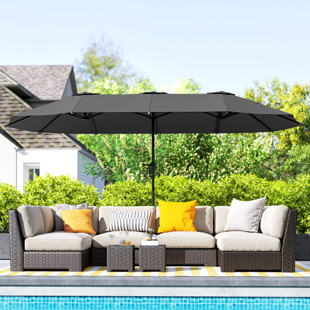 Parasol jardin extérieur rectangulaire toile 180g/m² gris foncé