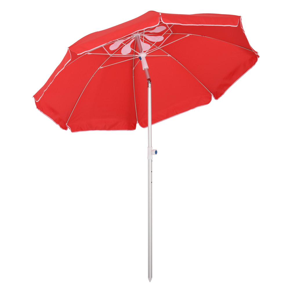 Parasol de plage inclinable octogonal tissu polyester rouge