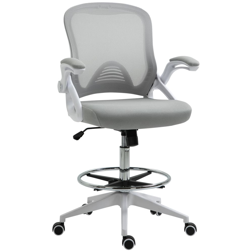 Vinsetto Höhenverstellbarer Bürostuhl, Atmungsaktive Mesh, Grau-Weiß style modern Grau Stoff