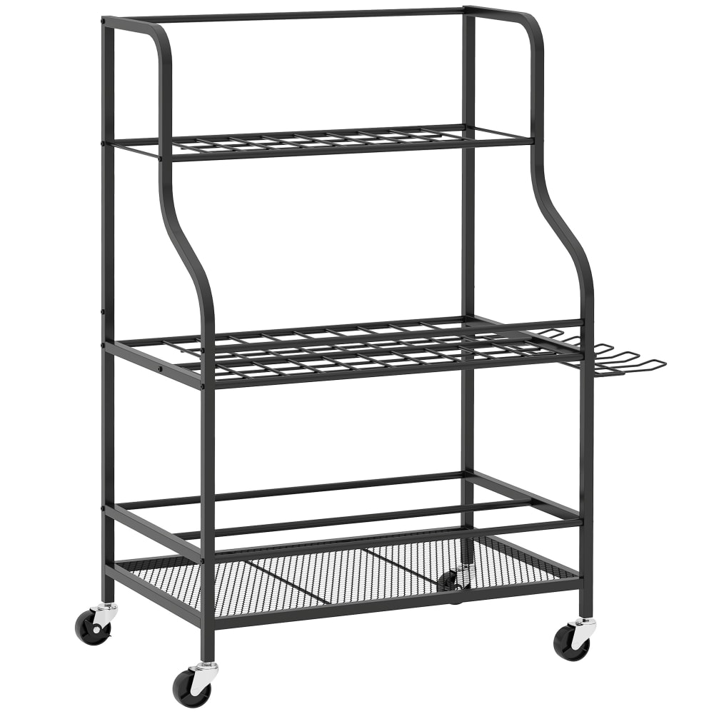 Organiseur d'outils de jardin 54 emplacements en acier sur roues noir