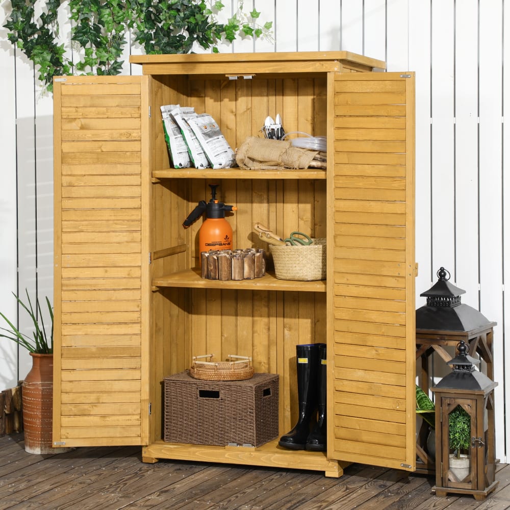 Armoire abri de jardin portes persiennes en bois naturel