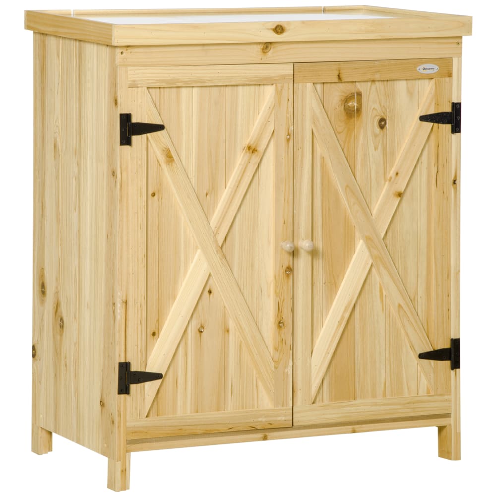 Armoire de jardin double porte métal galvanisé bois naturel