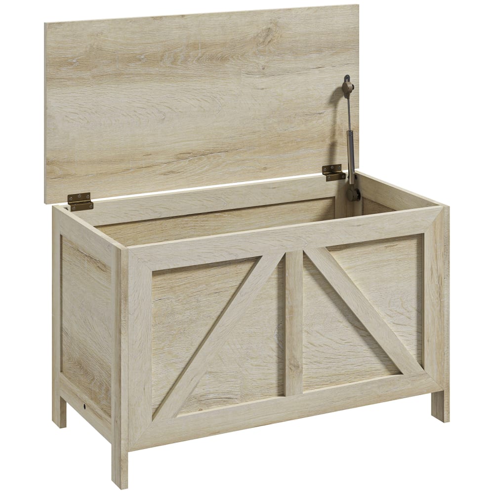 Coffre de rangement couvercle relevable sécurité bois bois naturel