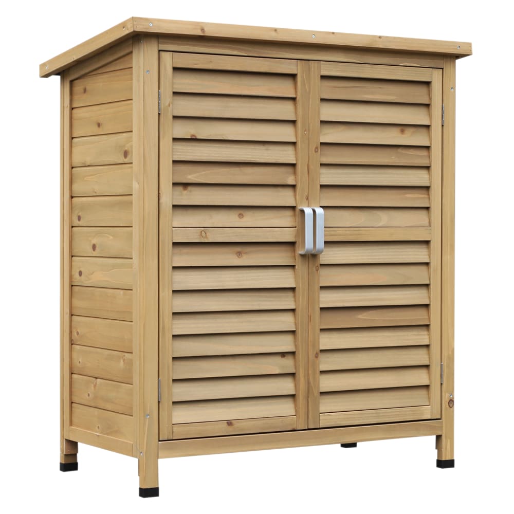 Armoire de jardin portes persiennes toit bitumé jaune