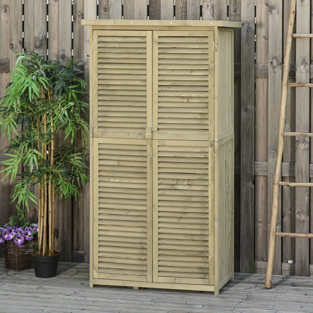 Armoire de jardin portes persiennes bois pin sable