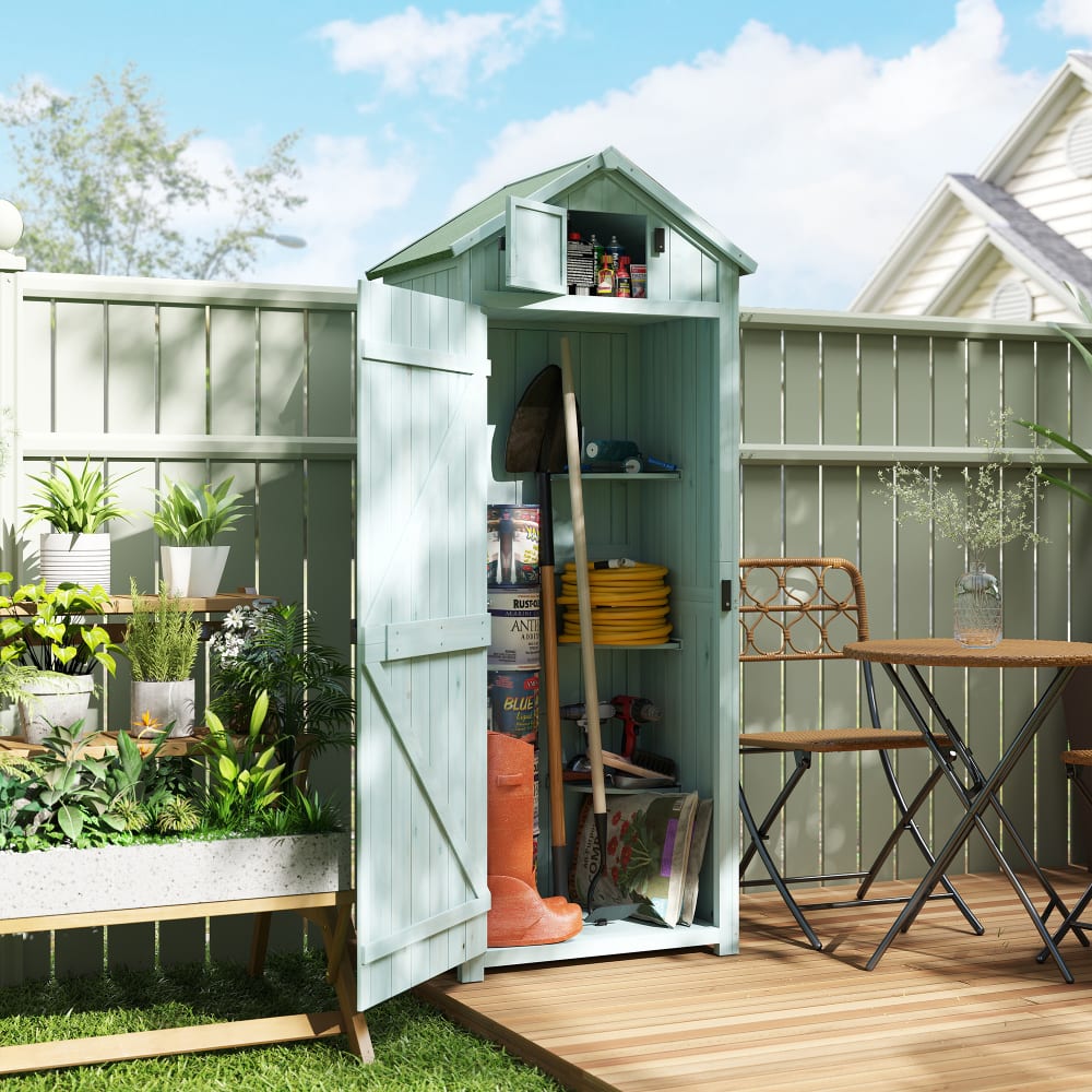 Armoire abri de jardin 3 étagères sapin traité bleu