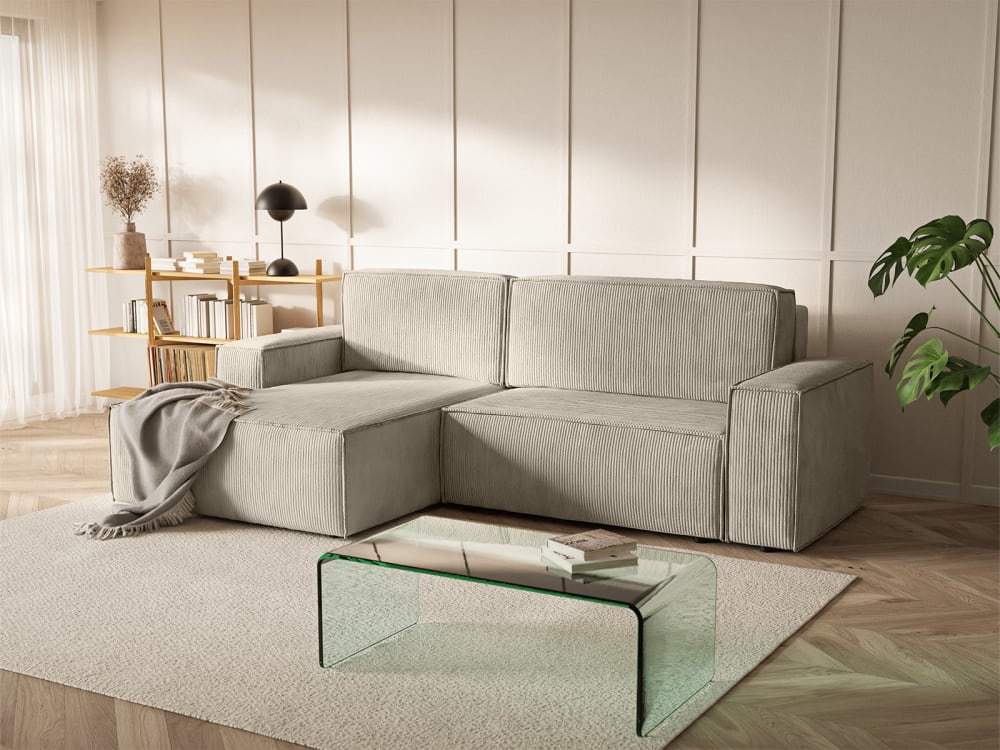 Ecksofa mit Cordbezug 3-Sitzer, Beige - Maisons Du Monde
