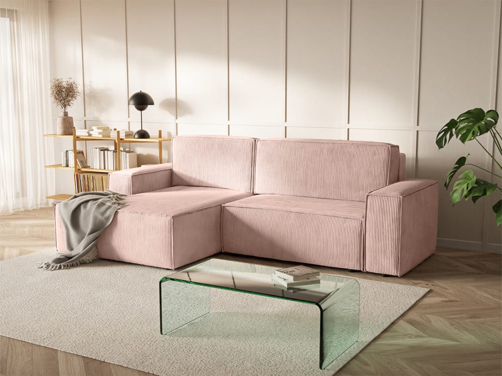 Ecksofa mit Cordbezug 3-Sitzer, Hellrosa - Maisons Du Monde