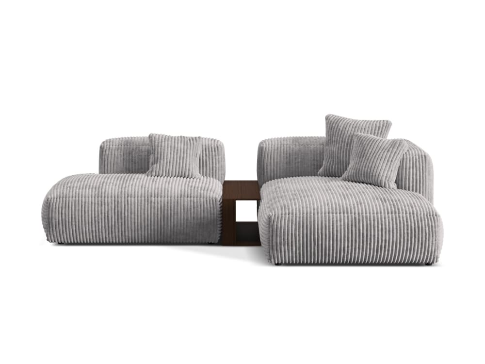 Canapé d'angle droit modulaire 2 places en velours côtelé gris clair