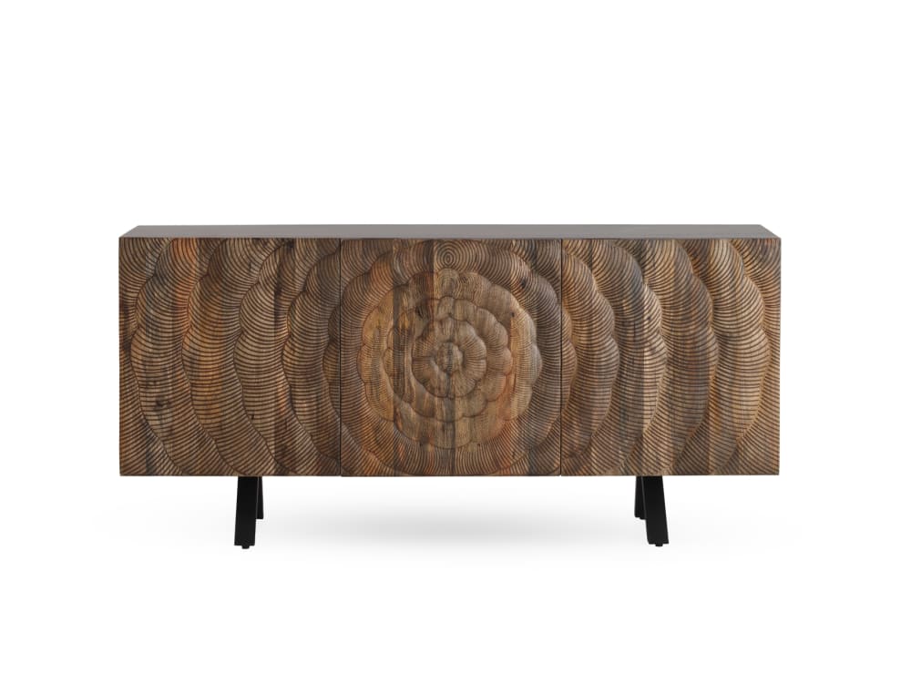 GEESE HOME Sideboard mit 3 Türen aus massivem Mangoholz mit schwarzen Beinen Braun