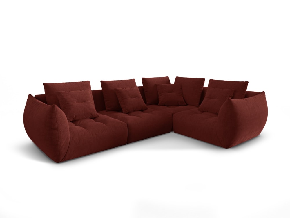 Canapé d'angle droit modulaire 3 places en tissu structurel rouge
