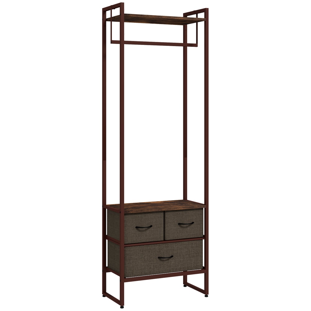 Portant à vêtements avec 3 tiroirs en tissu marron