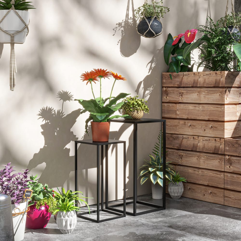 Supports pot de fleurs lot de 2 acier noir — vue 3
