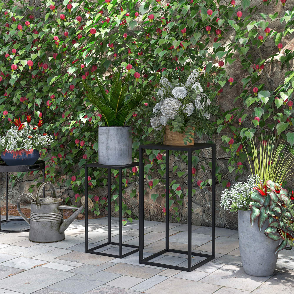 Supports pot de fleurs lot de 2 acier noir — vue 4