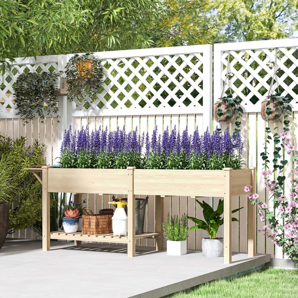 Carré potager surélevé 2 bacs avec séparateur bois naturel