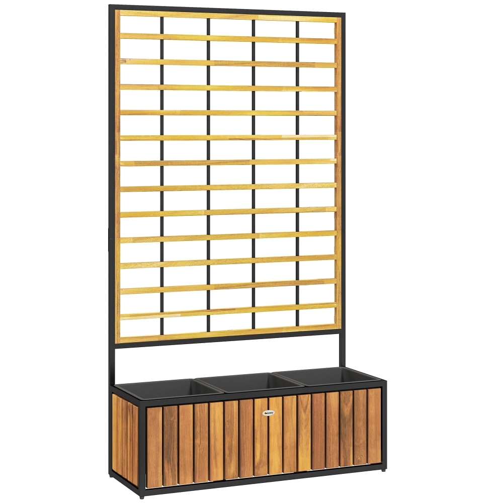 Jardinière avec treillis trous de drainage bois d'acacia et acier teck