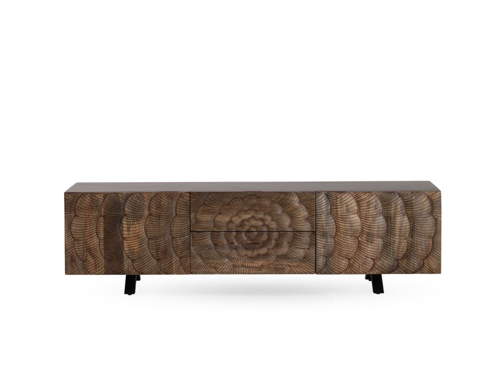 mueble tv de 2 puertas y 2 cajones de madera maciza de mango