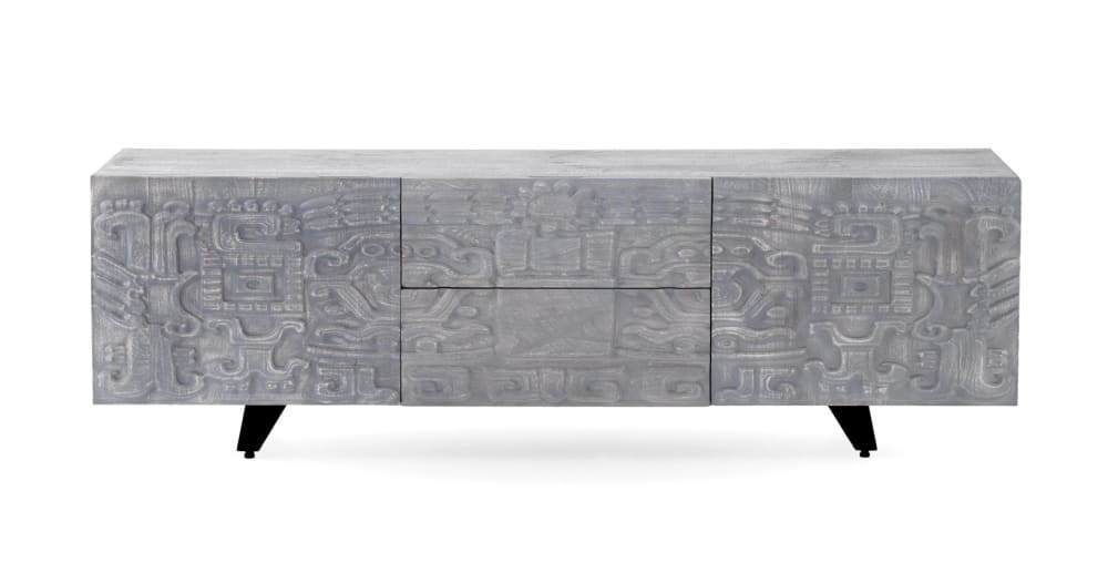 Meuble TV 2 portes et 2 tiroirs gris en bois de manguier