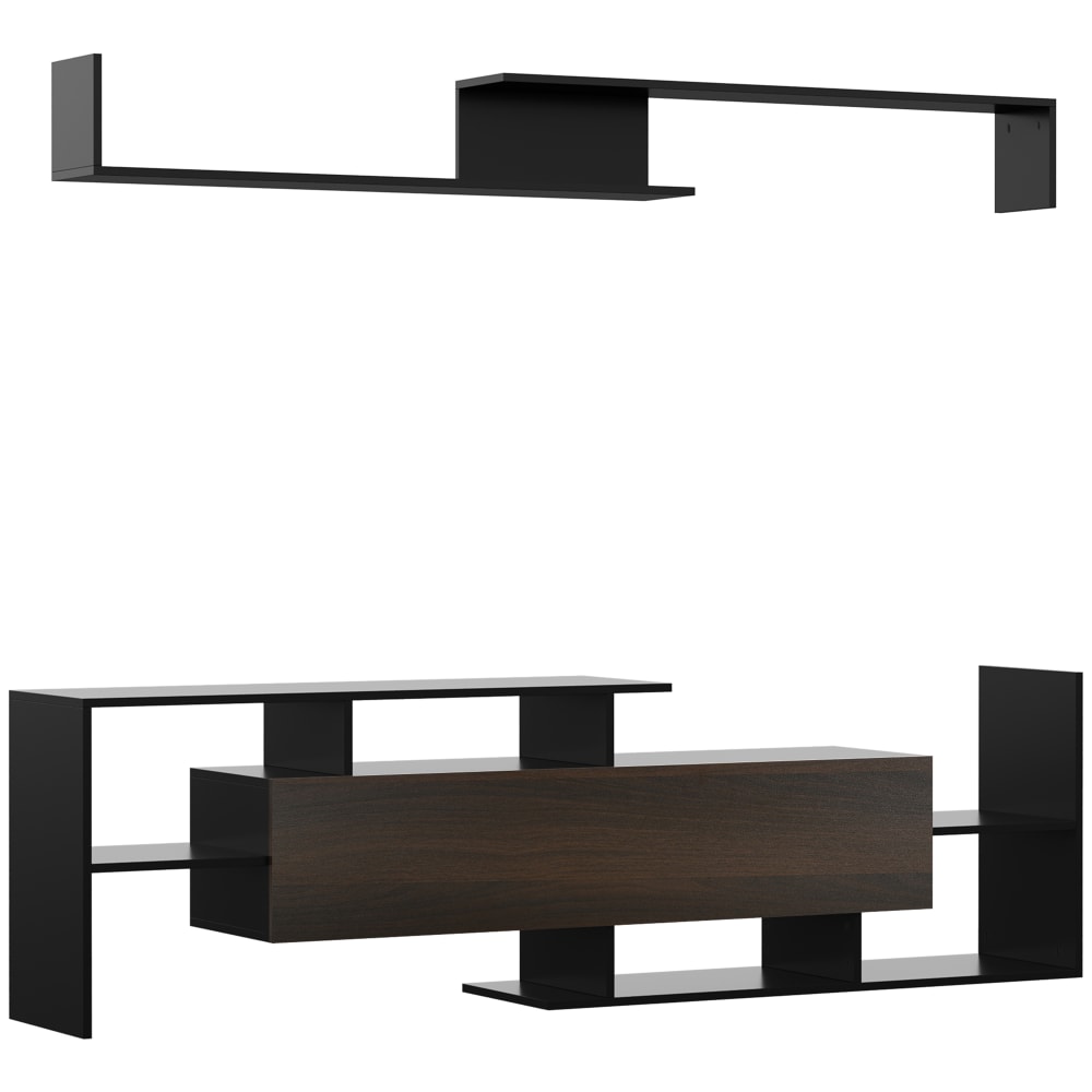 Meuble tv avec banc etagere murale style contemporain en bois noir