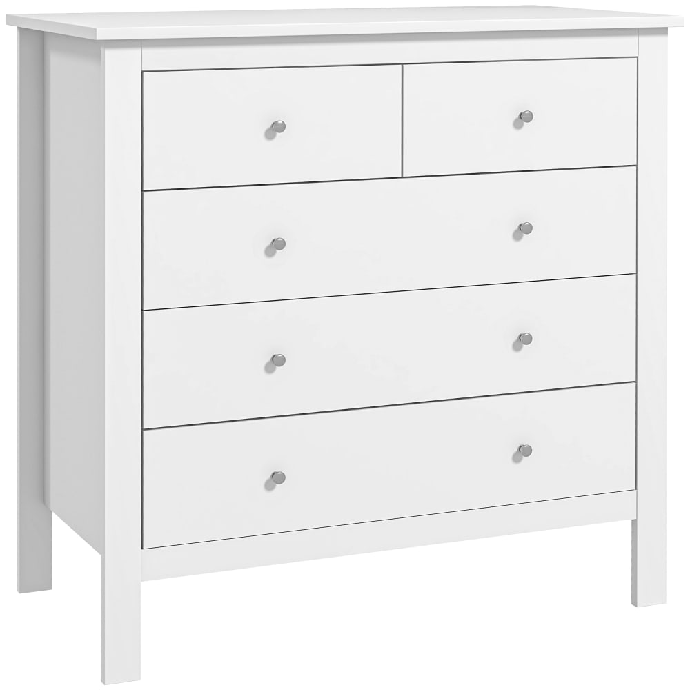 Commode à 5 tiroirs avec glissières métalliques en bois blanc