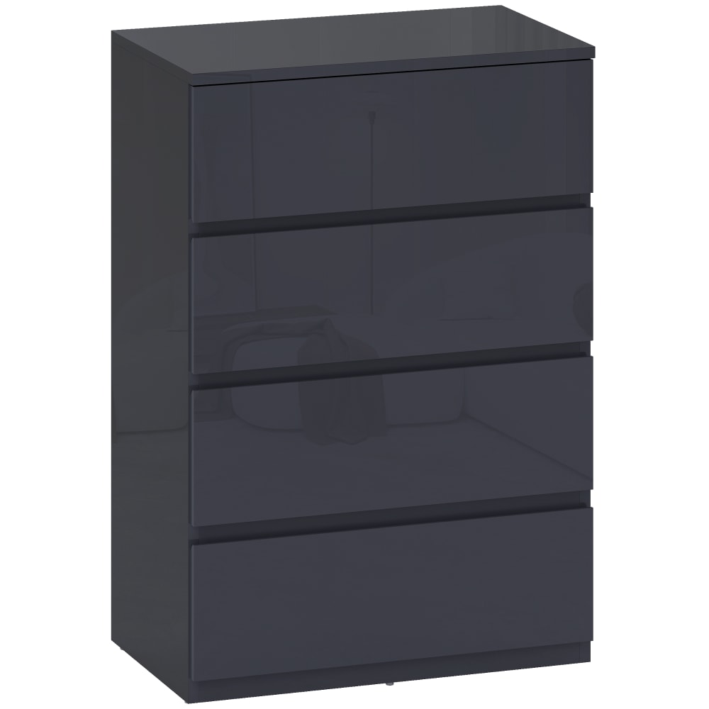 Commode 4 tiroirs haute brillance panneau de particules gris Commode 4 tiroirs haute brillance panneau de particules gris