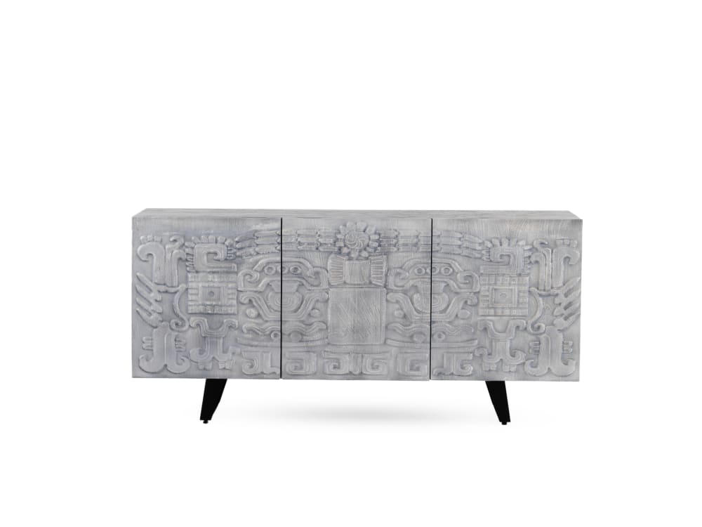 GEESE HOME Sideboard mit 3 Türen in Grau aus massivem Mangoholz Grau