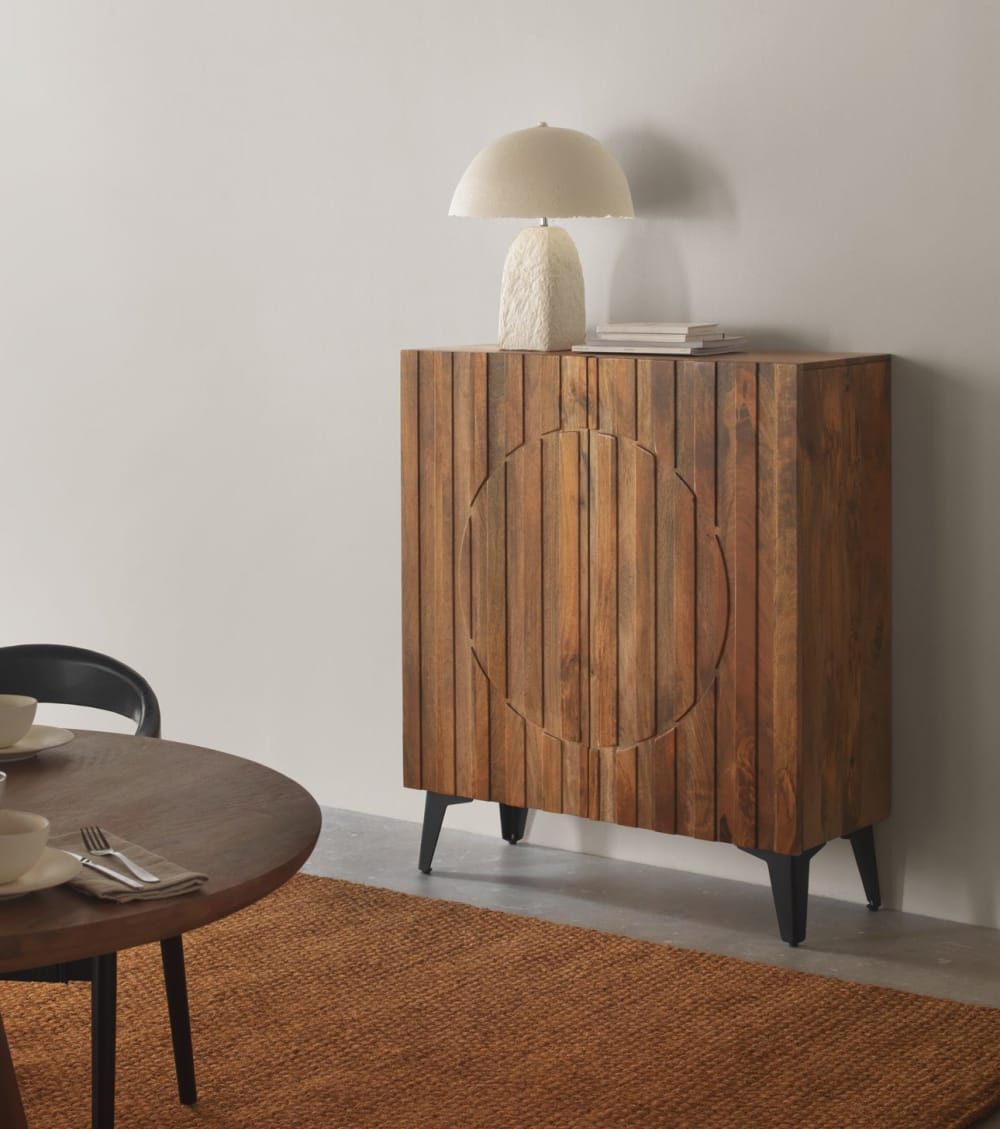 Hohe Sideboard mit 2 Türen aus massivem Mangoholz - Maisons Du