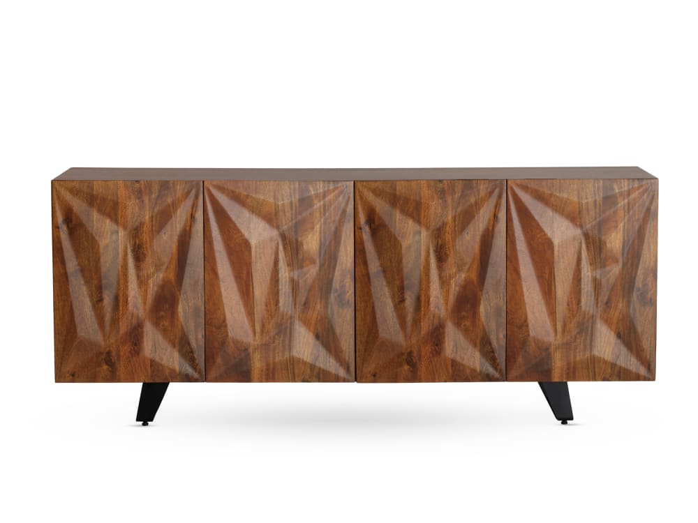 GEESE HOME Sideboard mit 4 Türen aus massivem Mangoholz Braun