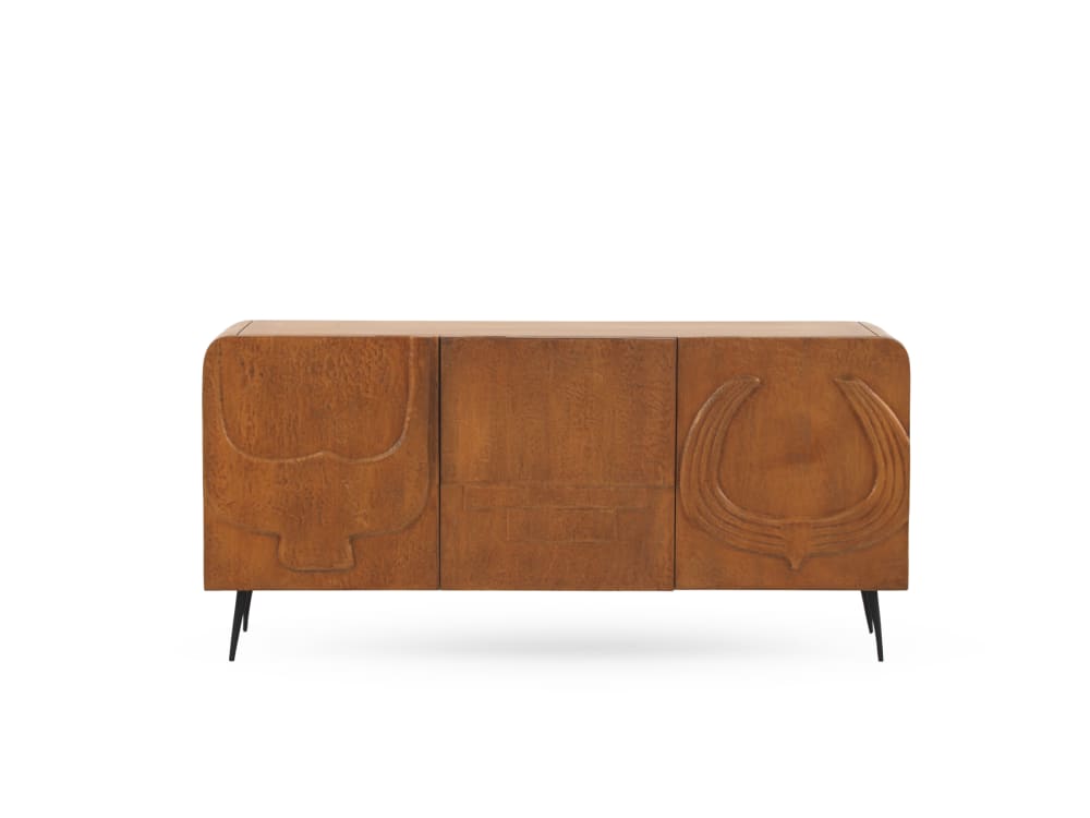 GEESE HOME Sideboard mit 3 Türen in Honigfarbe aus massivem Mangoholz Braun