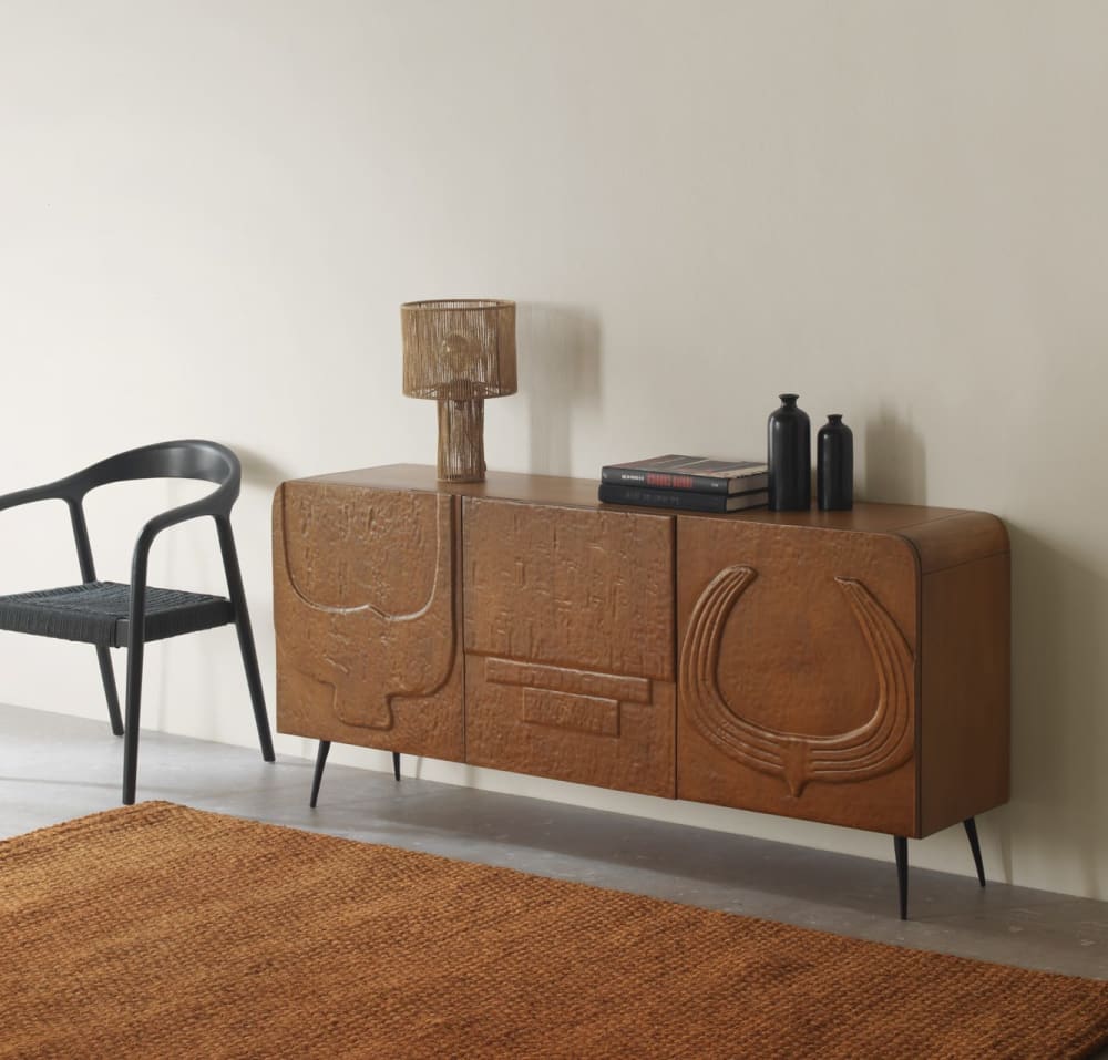 Sideboard mit 3 Türen in Honigfarbe aus massivem Mangoholz -