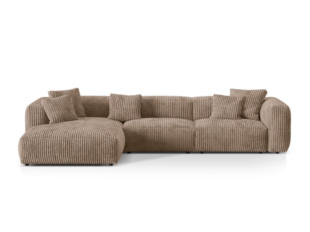 Canapé d'angle gauche modulaire 3 places en velours côtelé gland