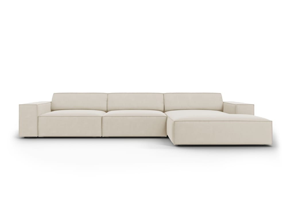 Canapé d'angle droit 4 places en velours beige foncé