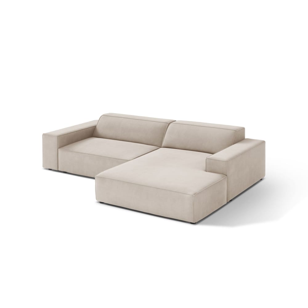 Canapé d'angle droit modulaire 3 places en velours beige foncé