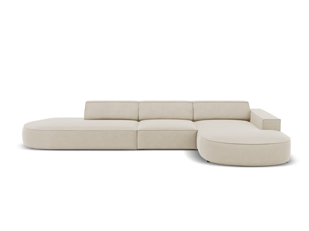 Canapé d'angle droit 4 places en velours beige foncé