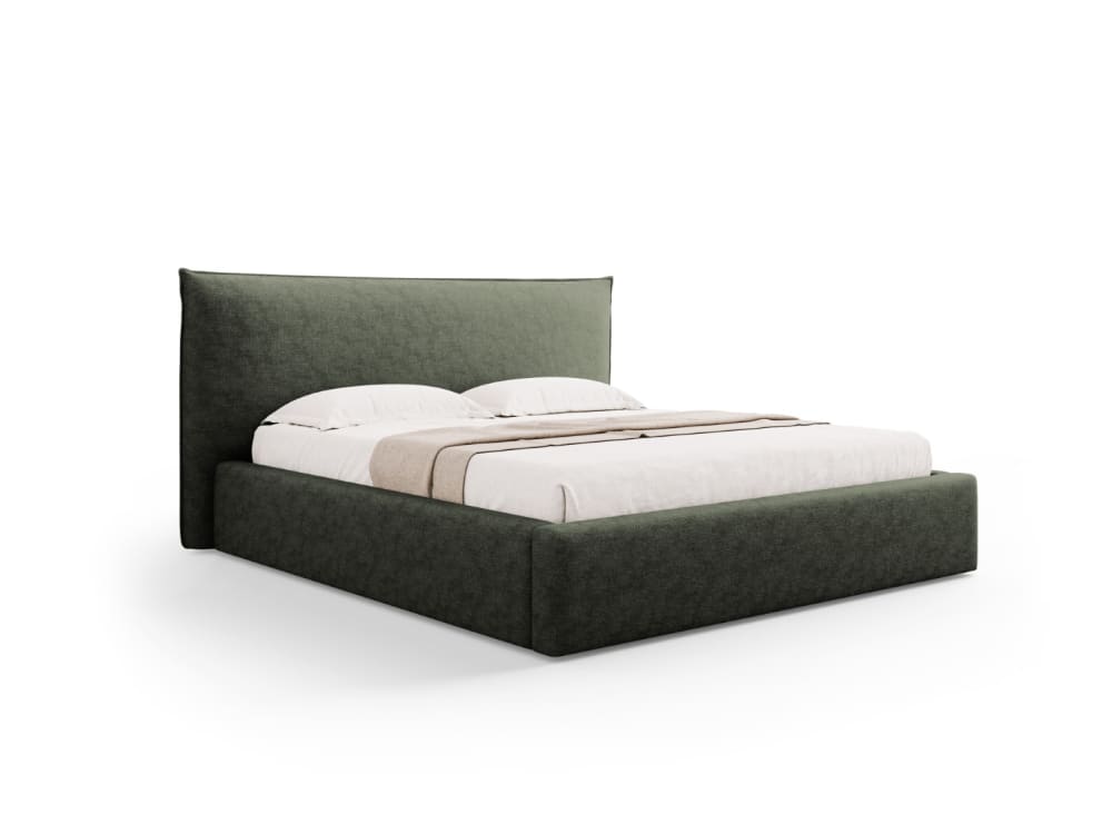 Lit coffre avec tête de lit 140x200cm en tissu chenille vert